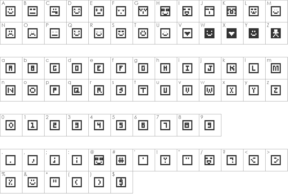 SQcon font character map preview