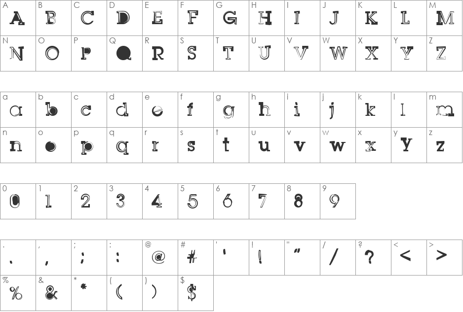 SqSerifTwo font character map preview