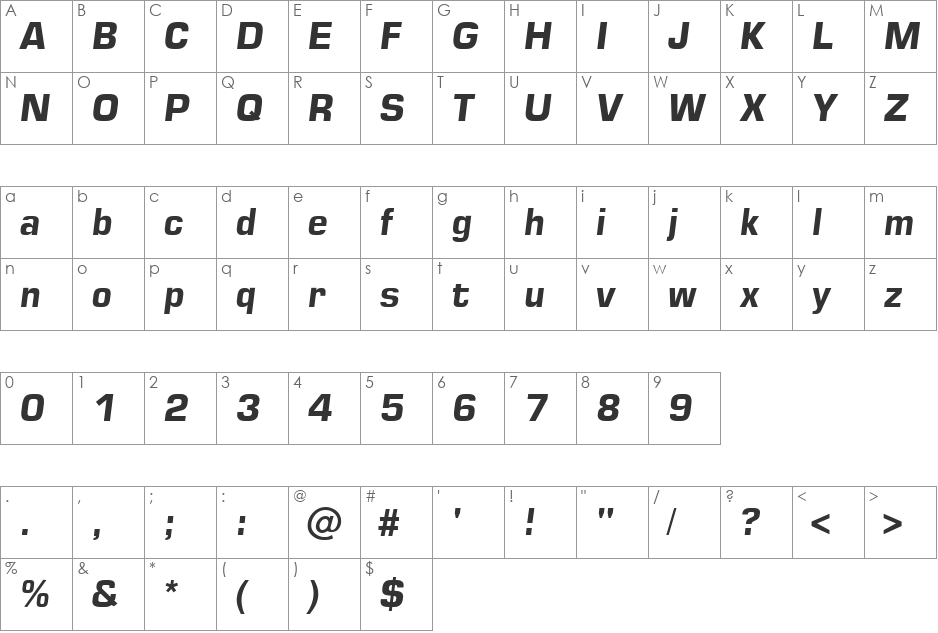 Square 721 font character map preview