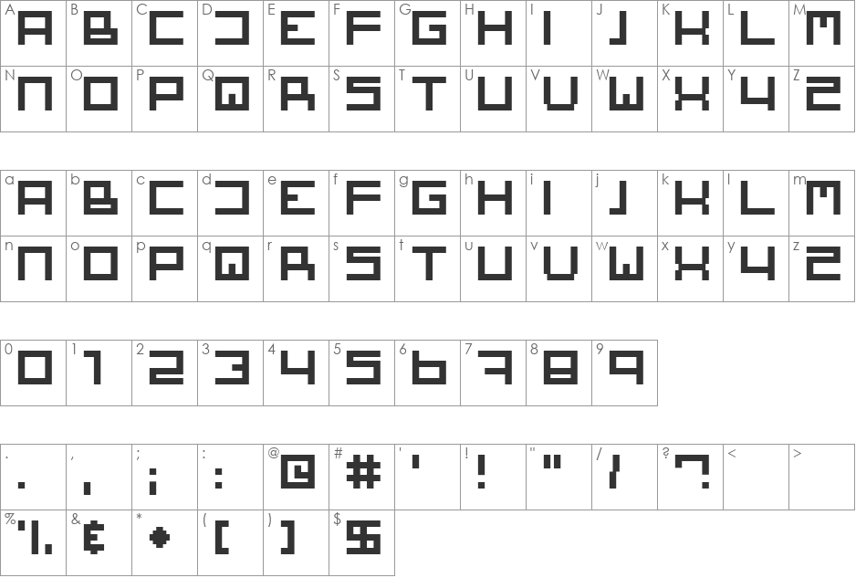 Square One font character map preview