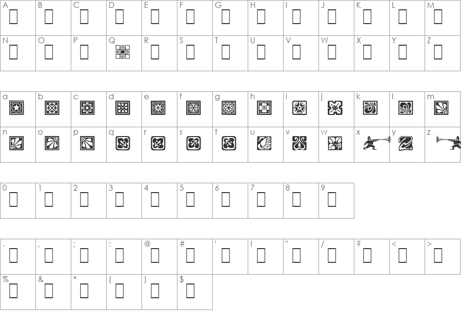 Square Ornaments font character map preview