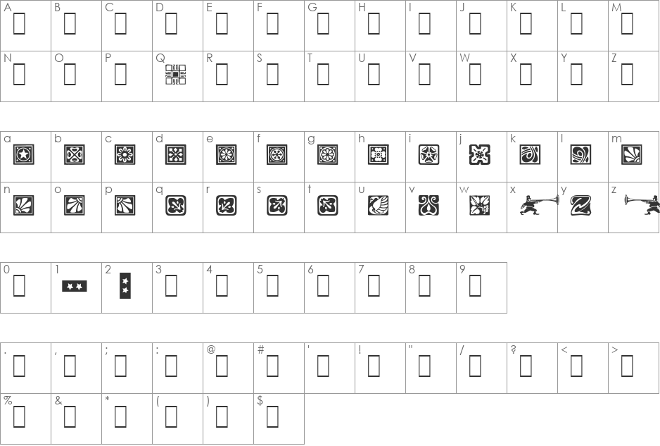 Square Ornaments font character map preview