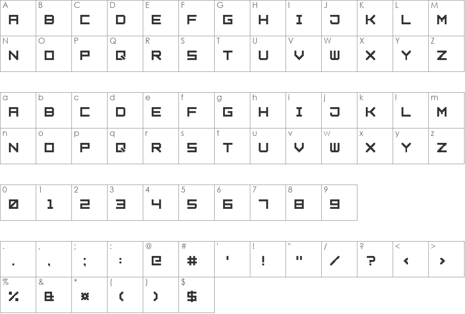 Square Pixel7 font character map preview