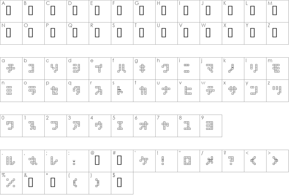square type font character map preview