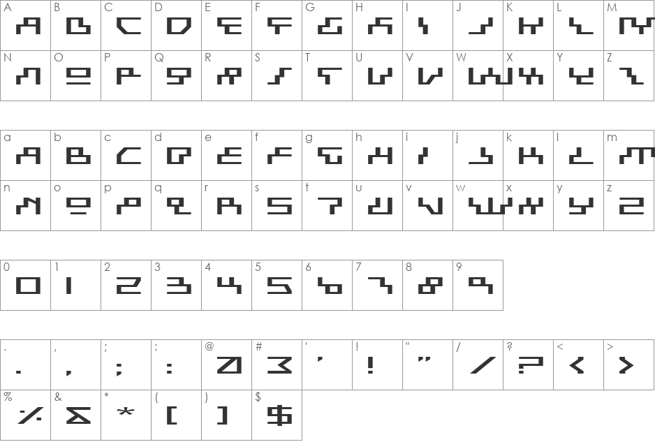 Beam Rider Expanded font character map preview