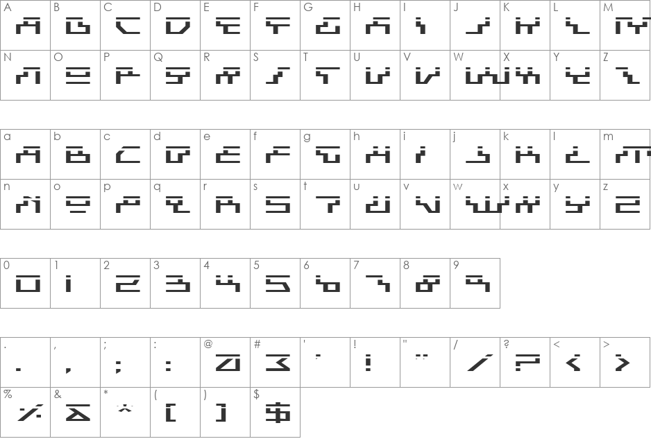 Beam Rider Expanded Laser font character map preview