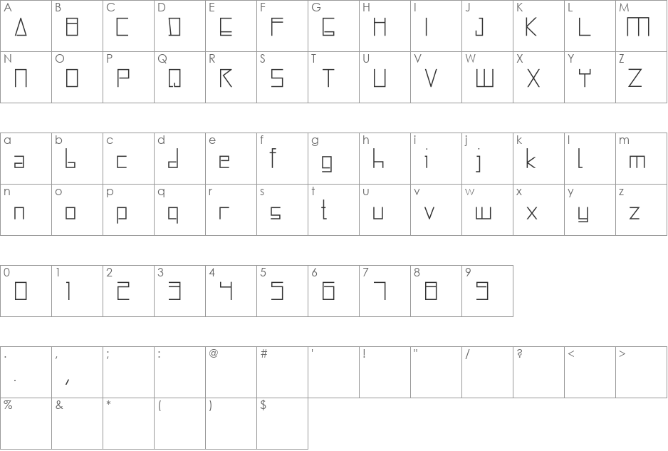SquareBox font character map preview
