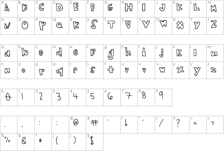 squarebubbly font character map preview