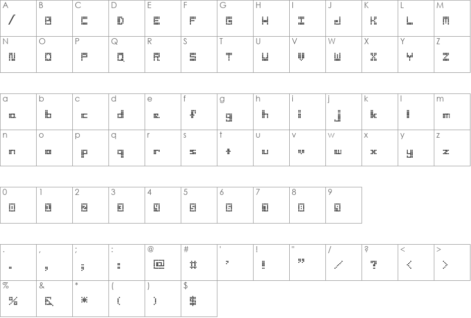 squared circles font character map preview