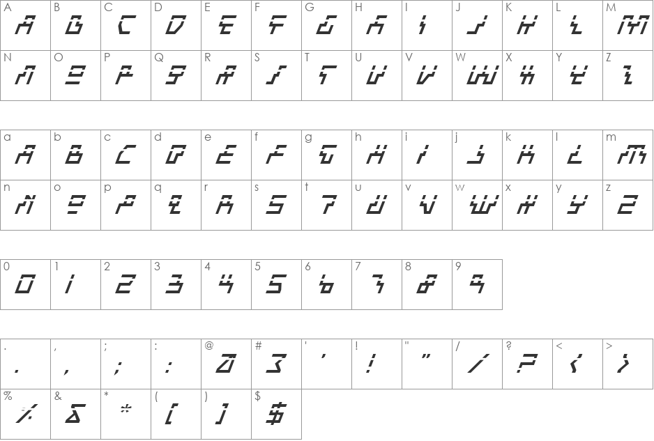 Beam Rider Laser font character map preview