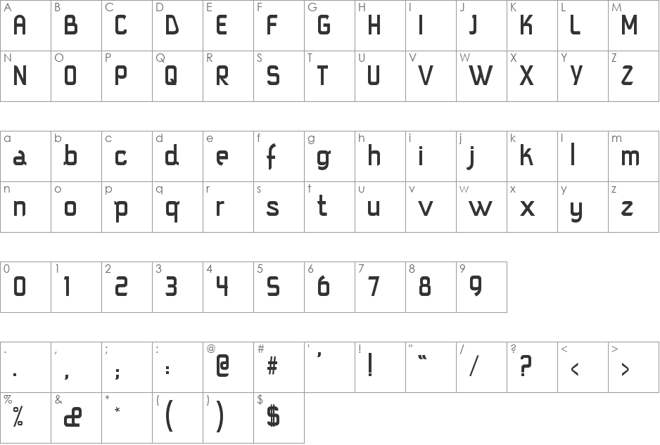 squareiMM font character map preview