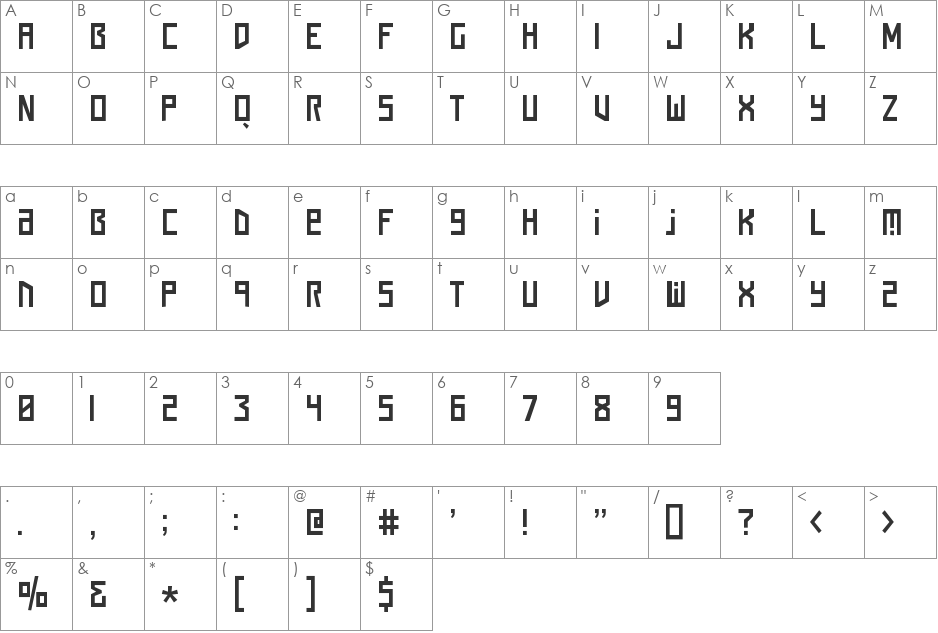 Squaren Daren NC font character map preview