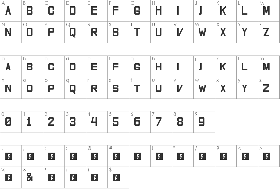 squareplane font character map preview