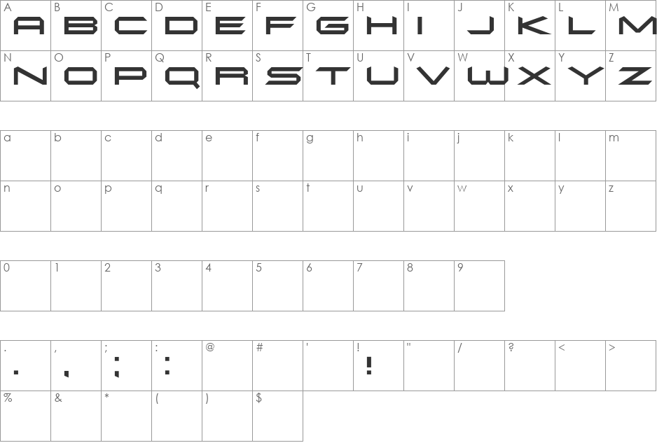 Squareroque font character map preview