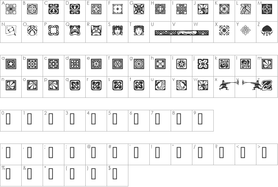 Squares font character map preview