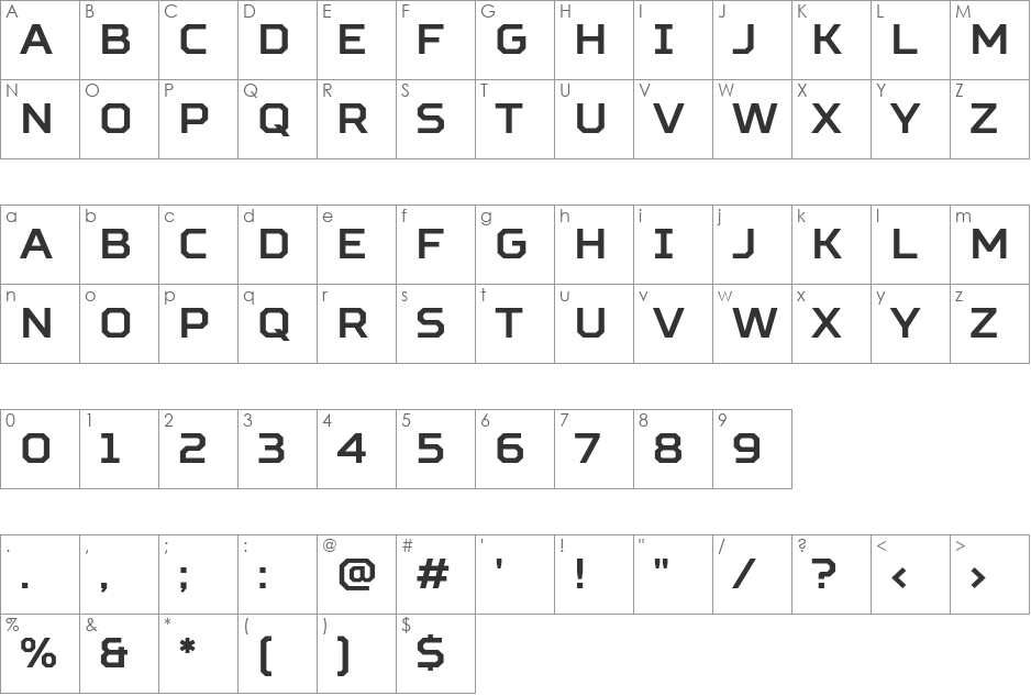 Squares Bold font character map preview