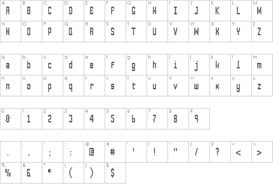 SquareShooter Mono 'Shaded' font character map preview