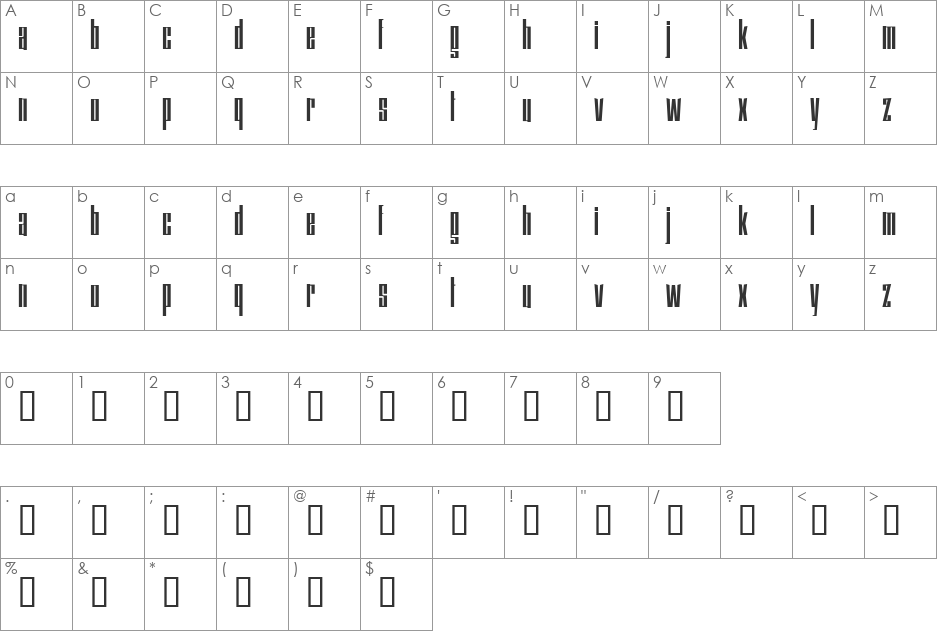 Squaresville font character map preview