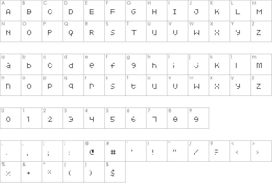 Squarodynamic 05 font character map preview