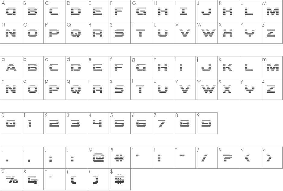 Beam Weapon Gradient font character map preview