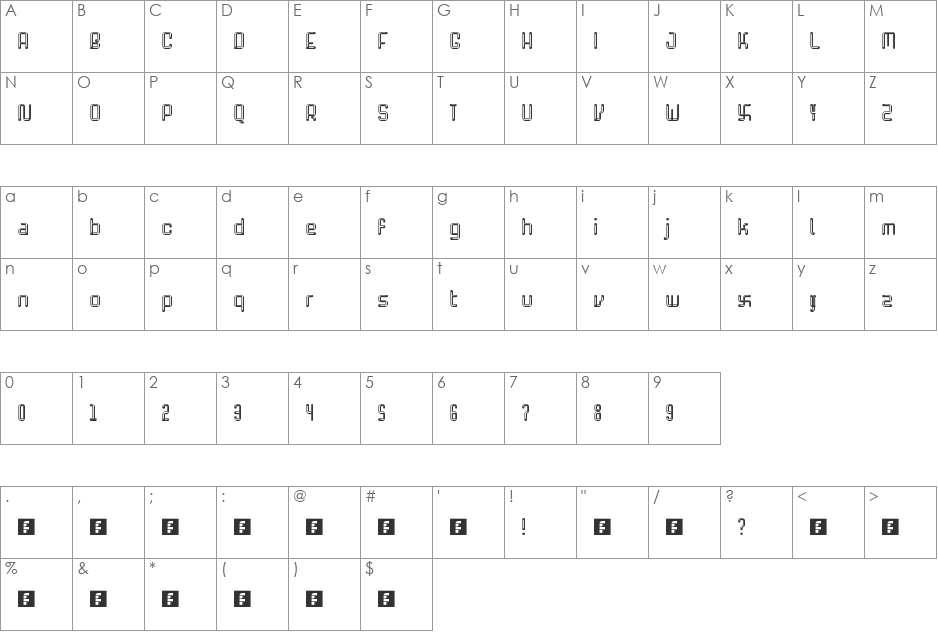Squeaky font character map preview