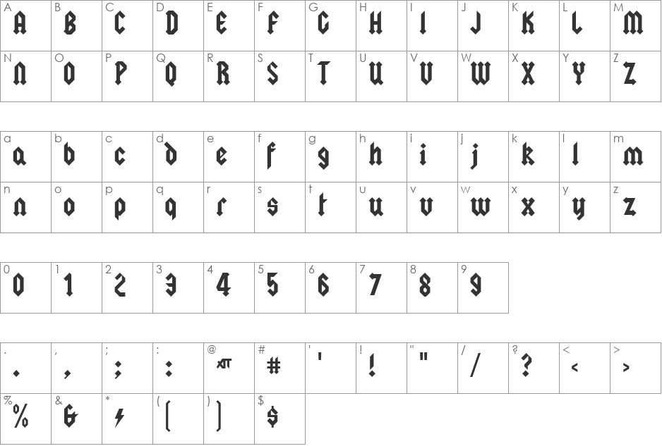 Squealer font character map preview