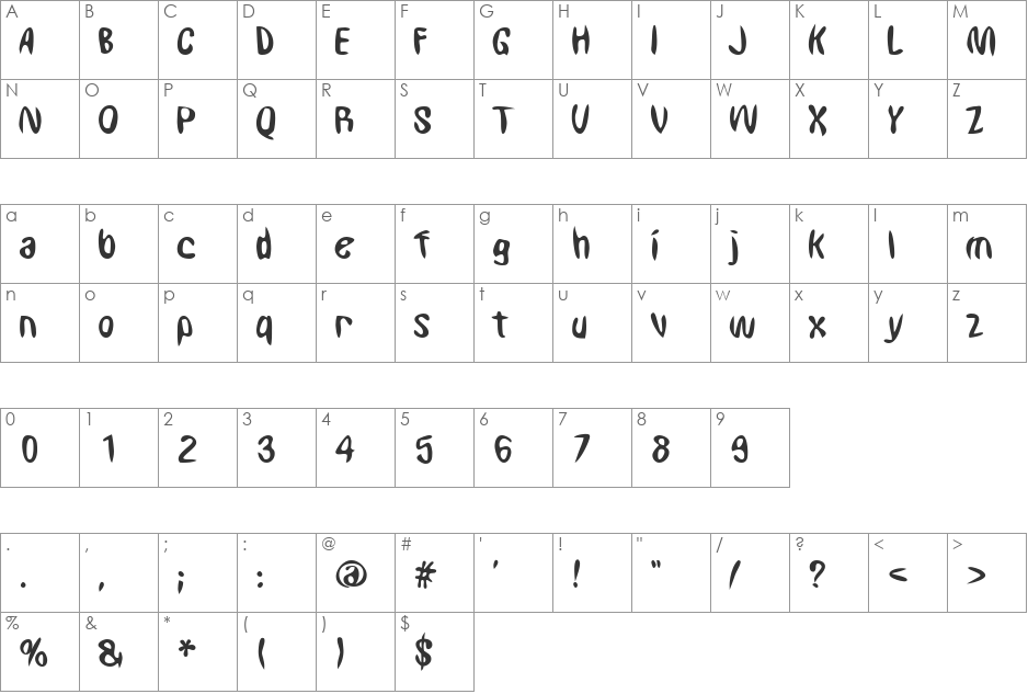 Squidly font character map preview