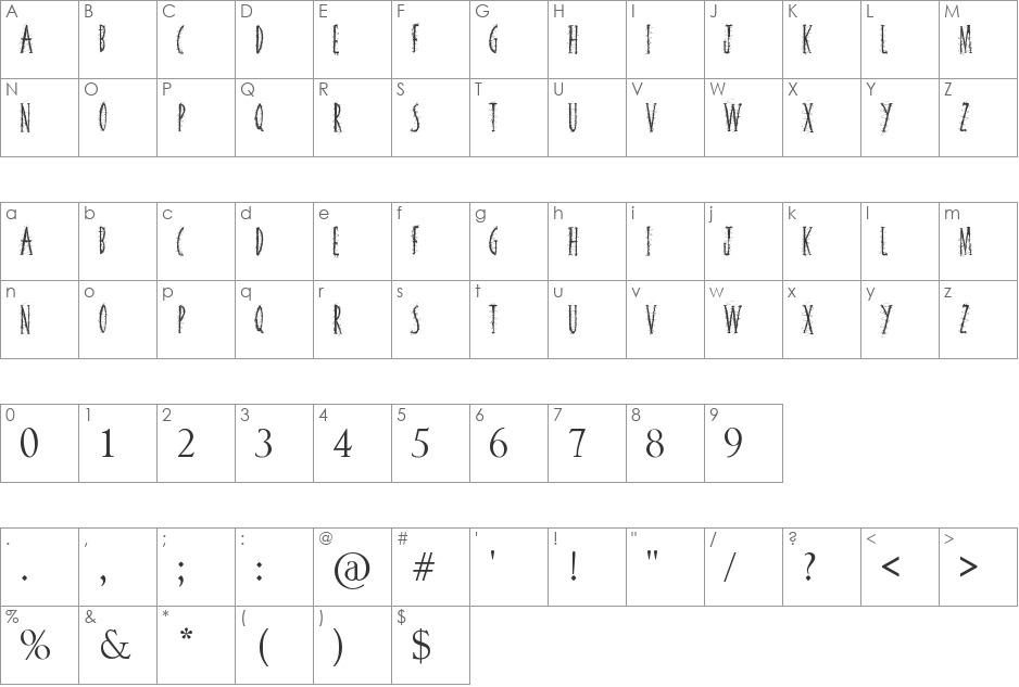 Squiggley Brown font character map preview