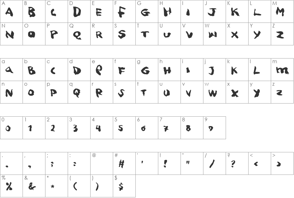 Squitcher font character map preview