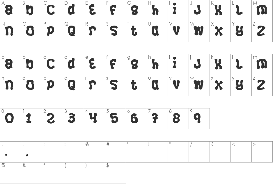 Squizzlie font character map preview
