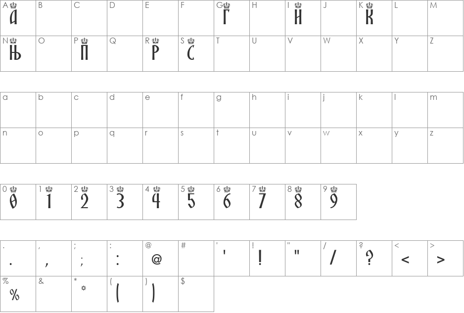 SRPSKA_KNIGA_13 font character map preview