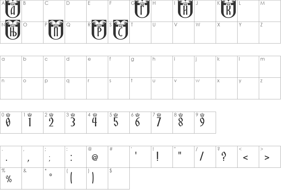 SRPSKA_KNIGA_14 font character map preview