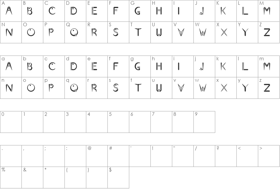 BEAMS font character map preview