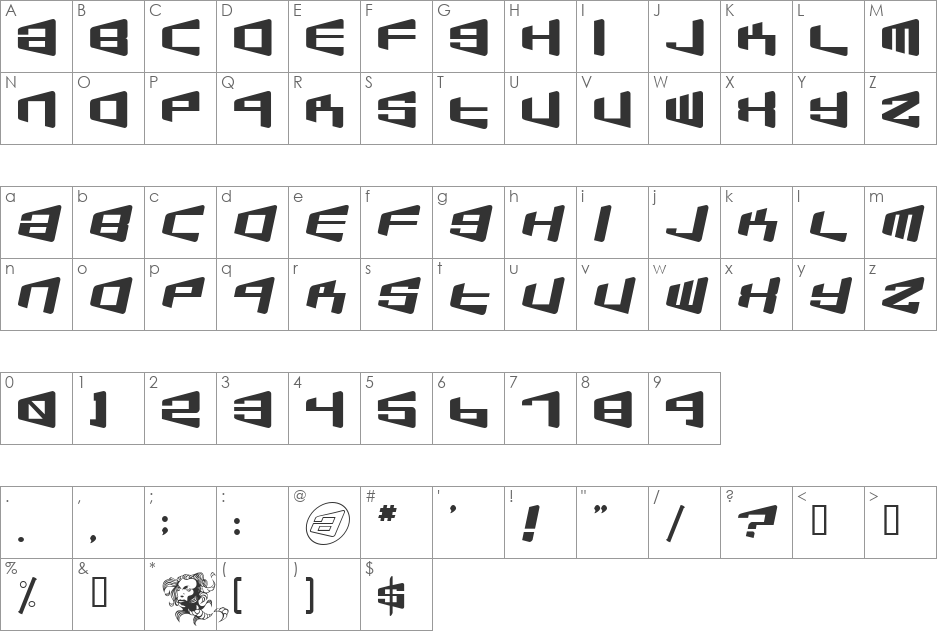 BeamShip font character map preview
