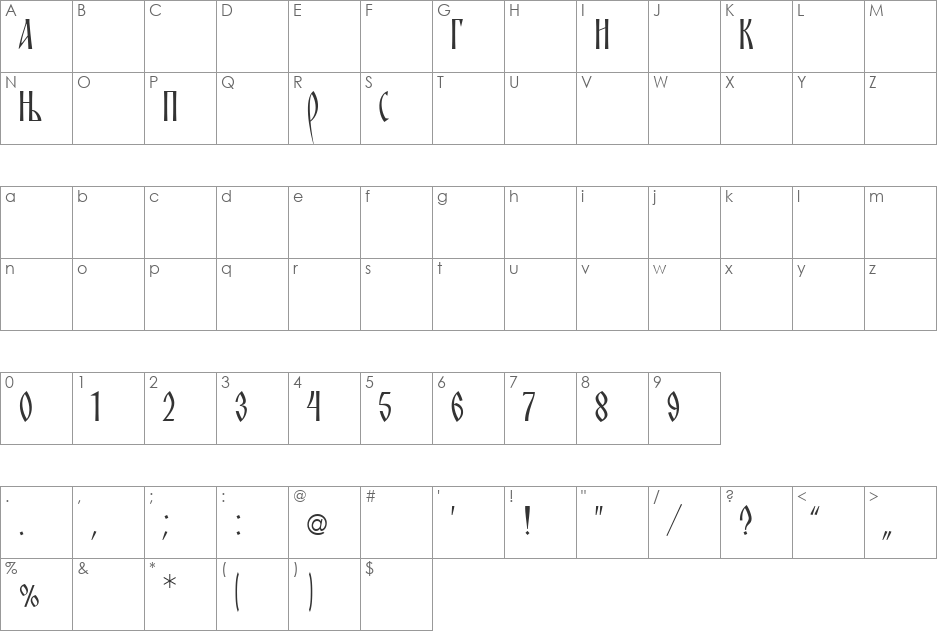 SRPSKA_KNIGA_36 font character map preview
