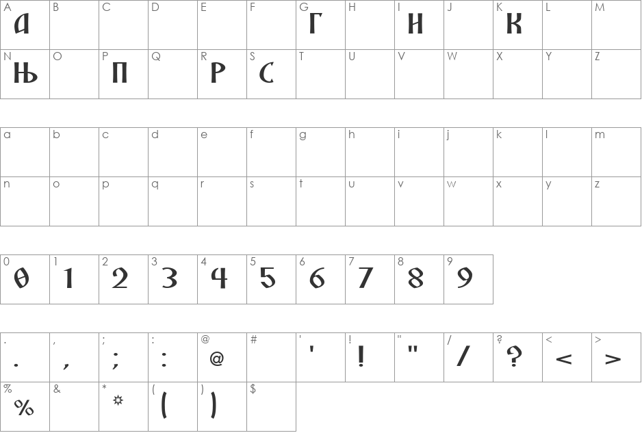 SRPSKA_KNIGA_5 font character map preview