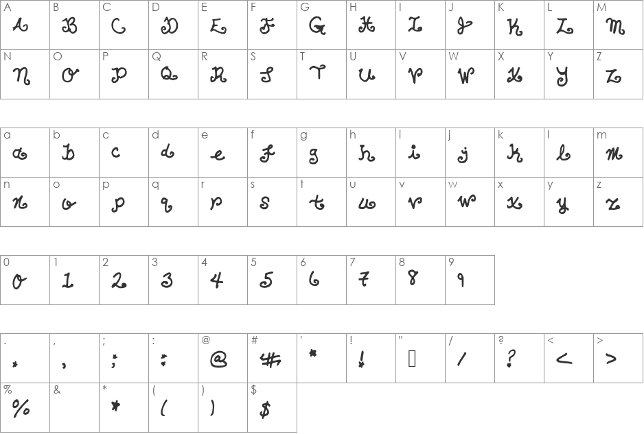 SRSuperstar font character map preview