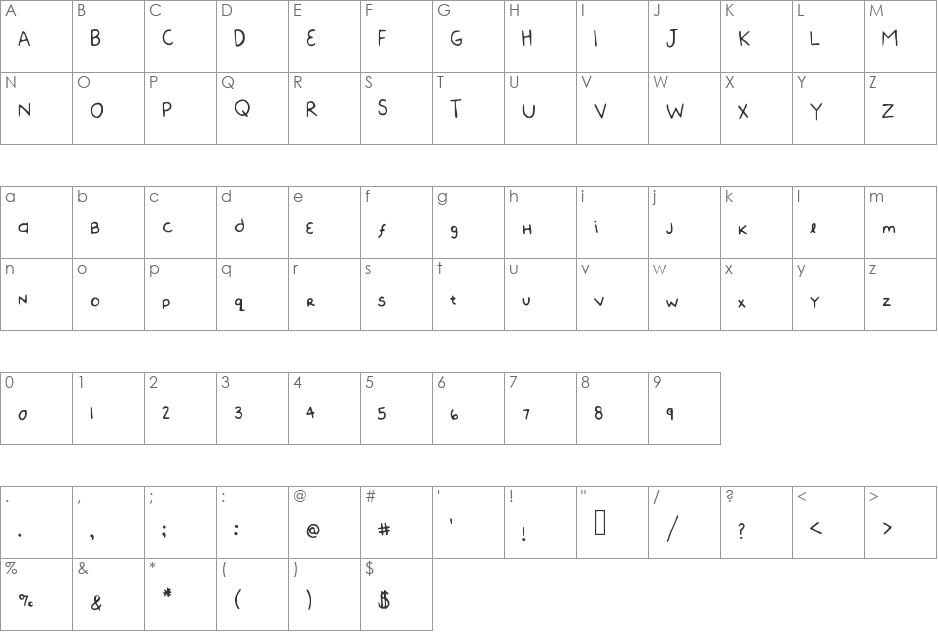BeanBeany font character map preview