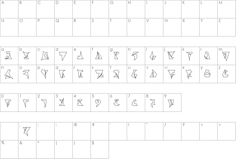 ST Klinzhai Hollow font character map preview
