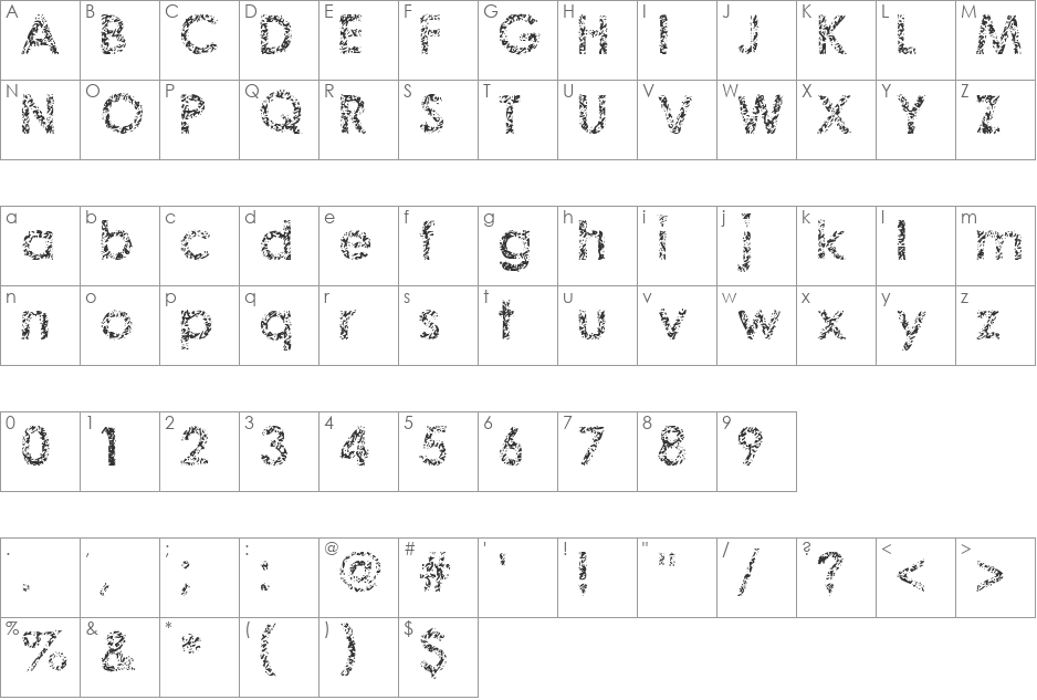 Staccatissmo font character map preview