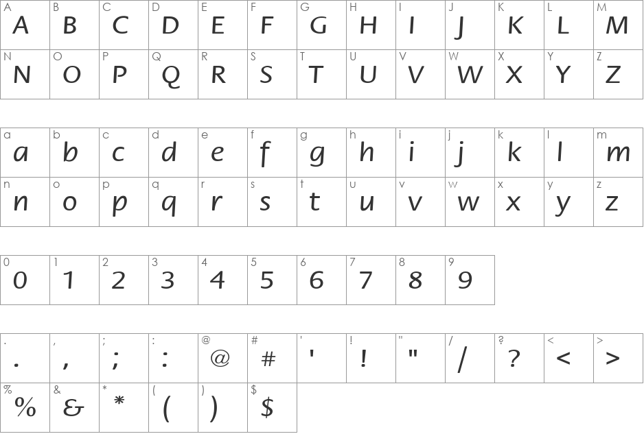 StackExt-Normal font character map preview