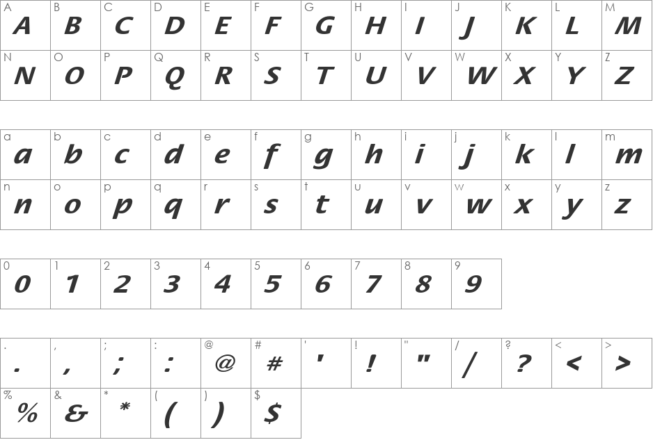 StackExtObl-Bol font character map preview