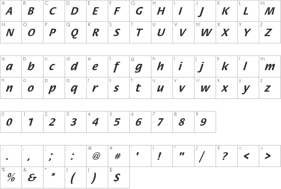 StackObl-Bold font character map preview