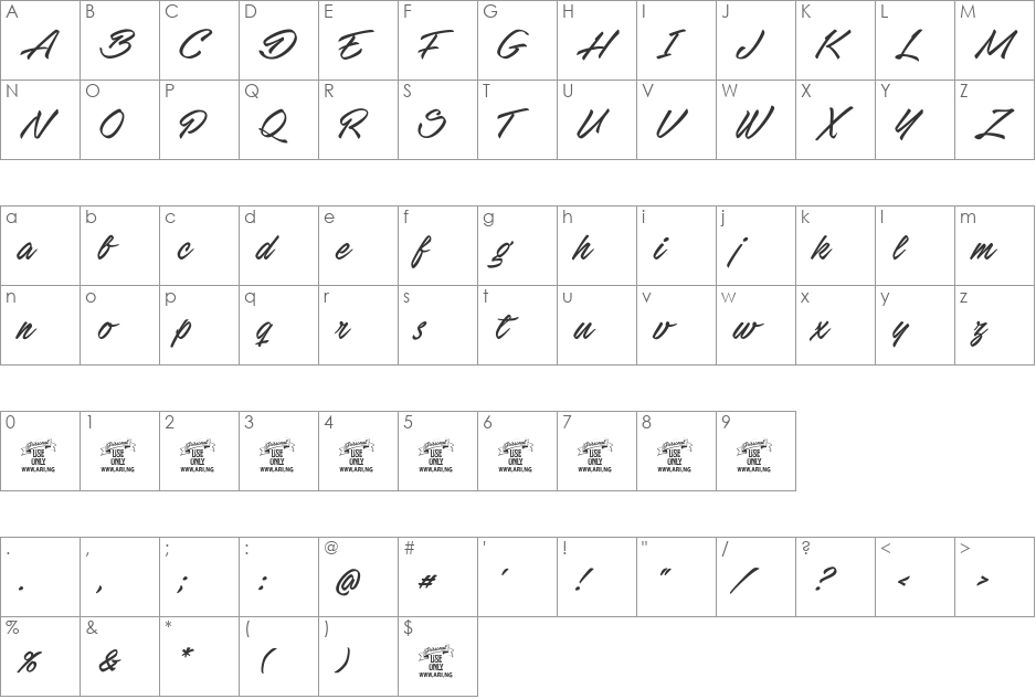 Stackyard PERSONAL USE font character map preview