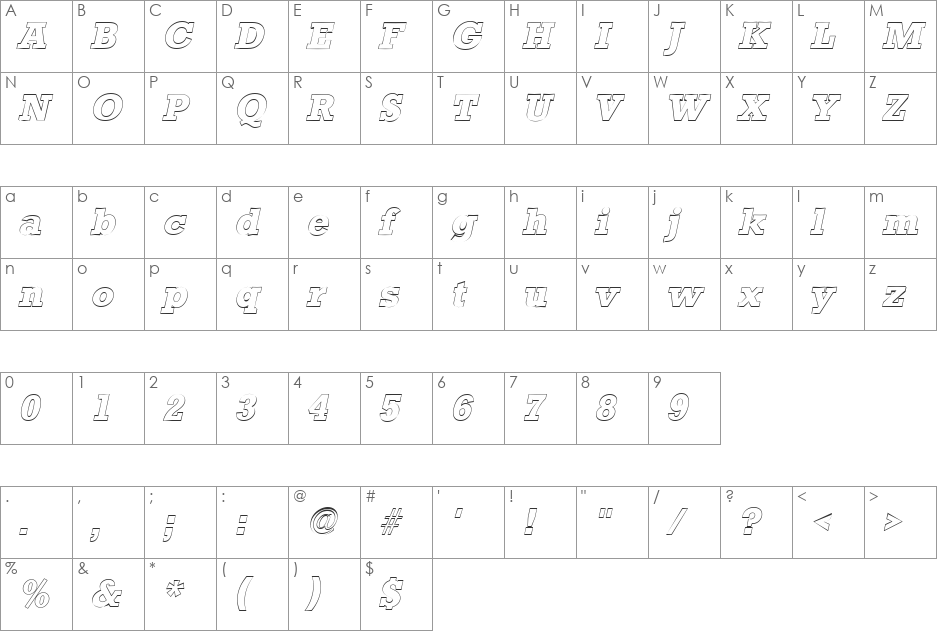 StaffordOutline font character map preview
