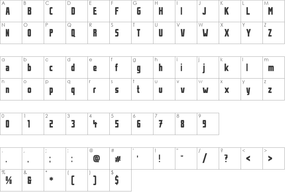 Stahlbeton font character map preview