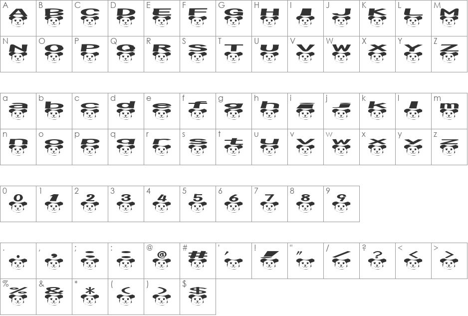 bear font character map preview