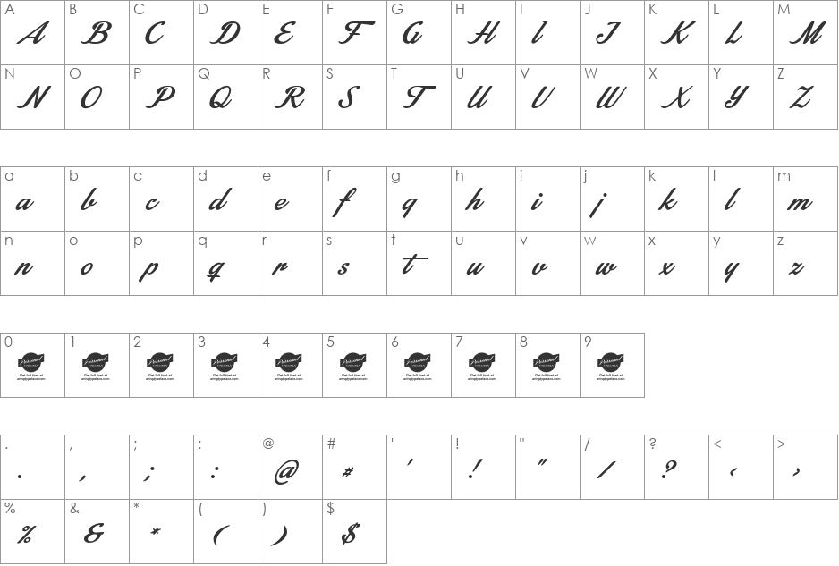 Stainy Personal Use Only font character map preview