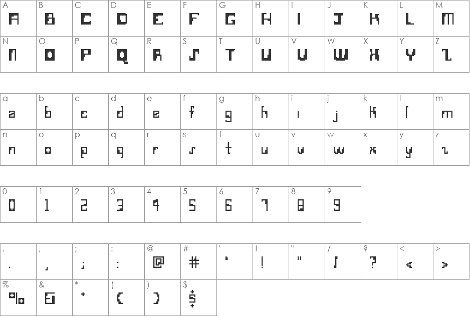 Stairtype font character map preview