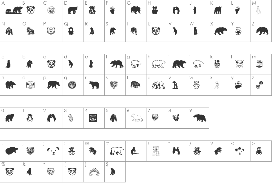 Bear Icons font character map preview